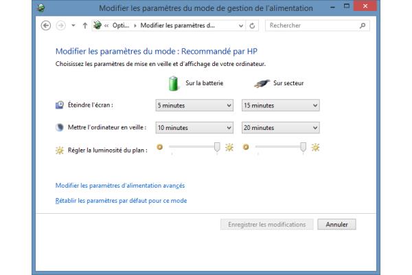 Paramètre gestion alimentation Acer